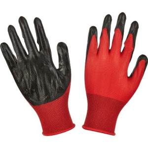 Перчатки нейлоновые (12 пар) красные с черным обливом (110 шт.)