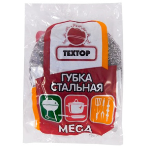 Губка металлическая  (1 шт.) 40 г в инд. упаковке Textop (1120 шт.) Т012