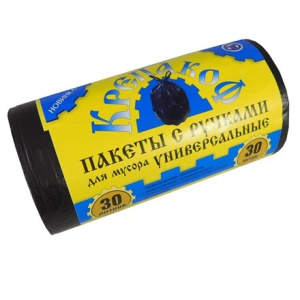 Мешок дмусора ПНД 30 л (30 шт.) рулон с ручками черный 9 мкм КРЕПАКОФ (150 шт.)