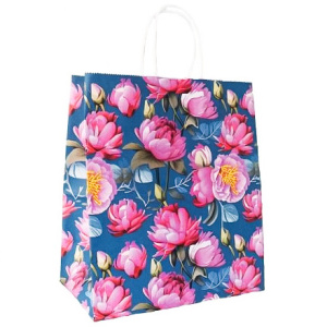 Пакет бумажный с кручеными ручками 220х120х250 100 гр с печатью Пион (25250 шт.) 115359