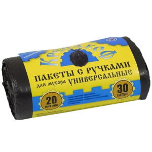 Мешок дмусора ПНД 20 л (30 шт.) рулон с ручками черный 9 мкм КРЕПАКОФ (150 шт.)