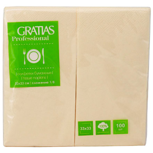 Салфетка 33х33 (2 сл.)&quot;Сложение-1/8&quot; по 100 шампань Gratias (1/24 шт.)