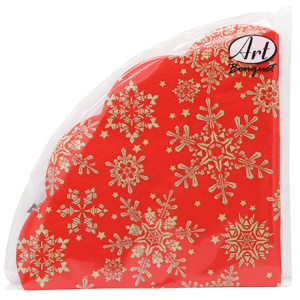 Салфетка круглая (3 сл.) 12 л. Rondo Золотые снежинки на красном (115 шт.) 57531