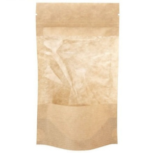 Пакет бумажный Doypack 100х185 (30+30) мм крафт с прозрачный 1