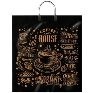 Пакет с пластиковой ручкой ПВД 40х44 (100 мкм) Кофейня черн. (10100 шт.) Интерпак