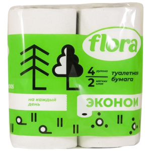 Туалетная бумага 2 сл. 4 шт. Флора Белая  (112 шт.)