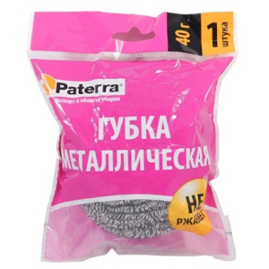 Губка металлическая  (1 шт.) из нерж стали Paterra в упаковке спираль (1100 шт.) 406-147