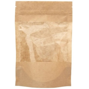 Пакет бумажный Doypack 120х185 (30+30) мм крафт с окошком 100 мм (100/600 шт) №08