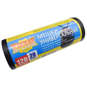 Мешок дмусора ПНД 120 л (20 шт.) рулон черный КРЕПАК (125 шт.)