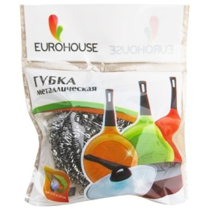 Губка металлическая  (1 шт.) 12 г в инд.упаковке "Eurohouse" нерж.спираль (1/300 шт.)