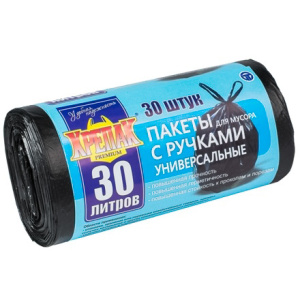 Мешок дмусора ПНД 30 л (30 шт.) рулон с ручками черный КРЕПАК (150 шт.)