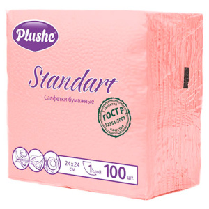 Салфетка 24х24 (1 сл.) 100 л. Plushe Standart розовая (120 шт.) 9896