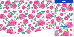 Скатерть ПВД 120х180 (35 мкм) Розовые розы (150 шт.) Интерпак