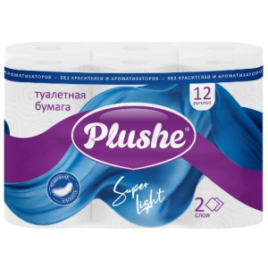 Туалетная бумага 2 сл.12 шт. Plushe Super Light Белая (18 шт.) 73966