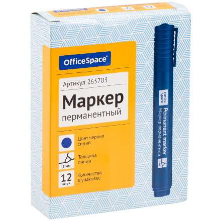 Маркер перманентный OfficeSpace СИНИЙ 3 мм (136 шт.) 2
