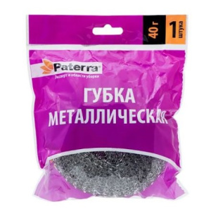 Губка металлическая  (1 шт.) 40 г в инд. упаковке "Paterra" (1/100 шт.) 406-148