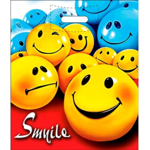 Пакет с прорубной ручкой ПВД 40х47 (45 мкм) Смайлики (501000 шт.) Интерпак