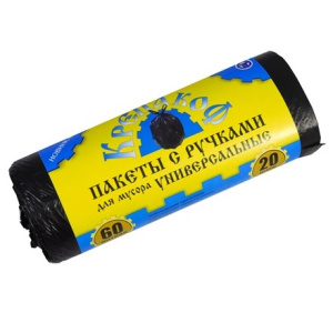 Мешок д/мусора ПНД 60 л (20 шт.) рулон с ручками черный КРЕПАКОФ (1/50 шт.)