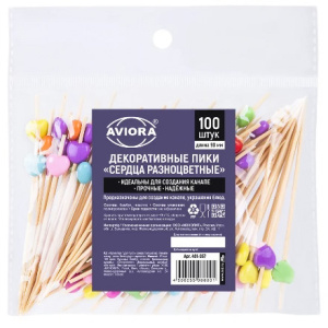 Пики деревянные  90 мм Сердца разноцветные (100 шт.) AVIORA (150 шт.) 491-057 1