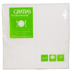 Салфетка 33х33 (1 сл.)"Сложение-1/8" по 100 белый Gratias (1/20 шт.)