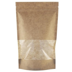 Пакет бумажный Doypack 105х185 (35+35) мм крафт с окошком 40 мм (100/600 шт.) №04