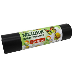 Мешок дмусора ПВД 240 л (10 шт.) рулон черный ПРЕМИУМ (110 шт.) ВР-0070(Н)