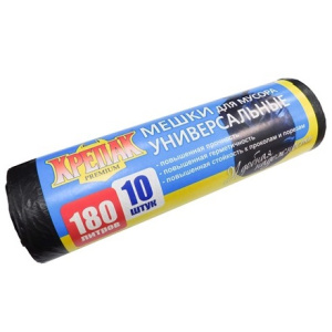 Мешок дмусора ПНД 180 л (10 шт.) рулон черный КРЕПАК (125 шт.)