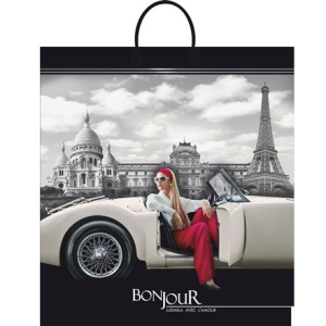 Пакет с пластиковой ручкой ПВД 40х44 (100 мкм) Бонжур лам. (10100 шт.) Интерпак