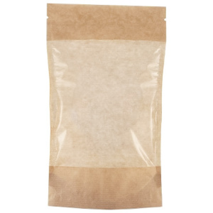 Пакет бумажный Doypack 135х225 (35+35) мм крафт с окошком 140 мм (100/600 шт) №11 