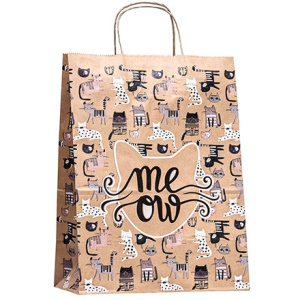 Пакет бумажный с кручеными ручками 260х150х350  80 г с печатью Мяу (25250 шт.) 110784