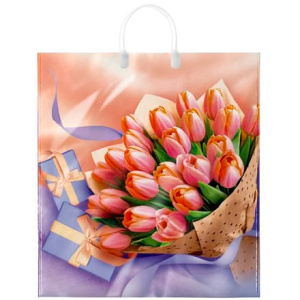 Пакет с пластиковой ручкой ПВД 40х44 (100 мкм) Белиссимо лам. (10100 шт.) Интерпак