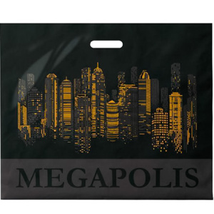 Пакет с прорубной ручкой ПВД 60х50 (70 мкм) Мегаполис черн. (50250 шт.) Интерпак