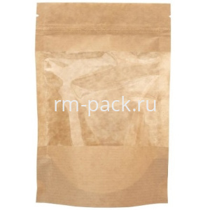 Пакет бумажный Doypack 120х185 (40+40) мм крафт с прозрачным окошком 90 мм (100/700 шт) 121-016