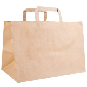Пакет бумажный с ПЛОСКИМИ ручками 320х200х220 крафт 70 г (300 шт.) 108-106