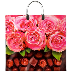 Пакет с пластиковой ручкой ПВД 37х34 (80 мкм) "Сладкий аромат" (10/100 шт.) Интерпак