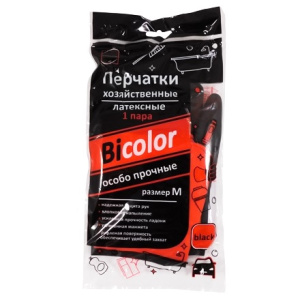Перчатки резиновые прочные BICOLOR черно-красные M (1 пара) (1120 шт.) Перчатки резиновые прочные BICOLOR черно-красные M (1 пара) (1120 шт.)