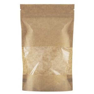 Пакет бумажный Doypack 110х185 (35+35) мм крафт с окошком 90 мм (100/700 шт) 121-014