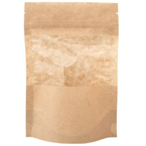 Пакет бумажный Doypack 120х185 (40+40) мм крафт с окошком 70 мм (100/700 шт) 121-017