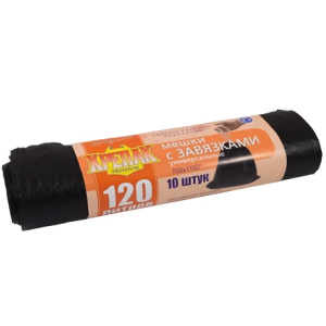 Мешок дмусора ПНД 120 л (10 шт.)  рулон с завязками черный КРЕПАК (125 шт.) Мешок дмусора ПНД 120 л (10 шт.)  рулон с завязками черный КРЕПАК (125 шт.)