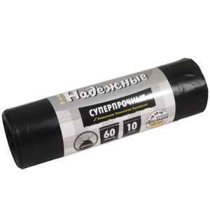 Мешок дмусора ПСД 60 л (10 шт.) рулон с завязками черный НАДЕЖНЫЕ (124 шт.) В30601011