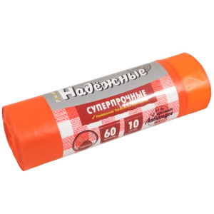 Мешок дмусора ПСД 60 л (10 шт.) рулон с завязками красный НАДЕЖНЫЕ (124 шт.) В30601014
