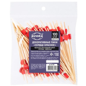 Пики деревянные 120 мм Сердце красное (100 шт.) AVIORA (150 шт.) 491-058 1