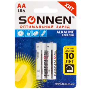 Элемент питания alkaline пальч. LR6 AA SONNEN Блистер (2 шт.) (112 упак.)